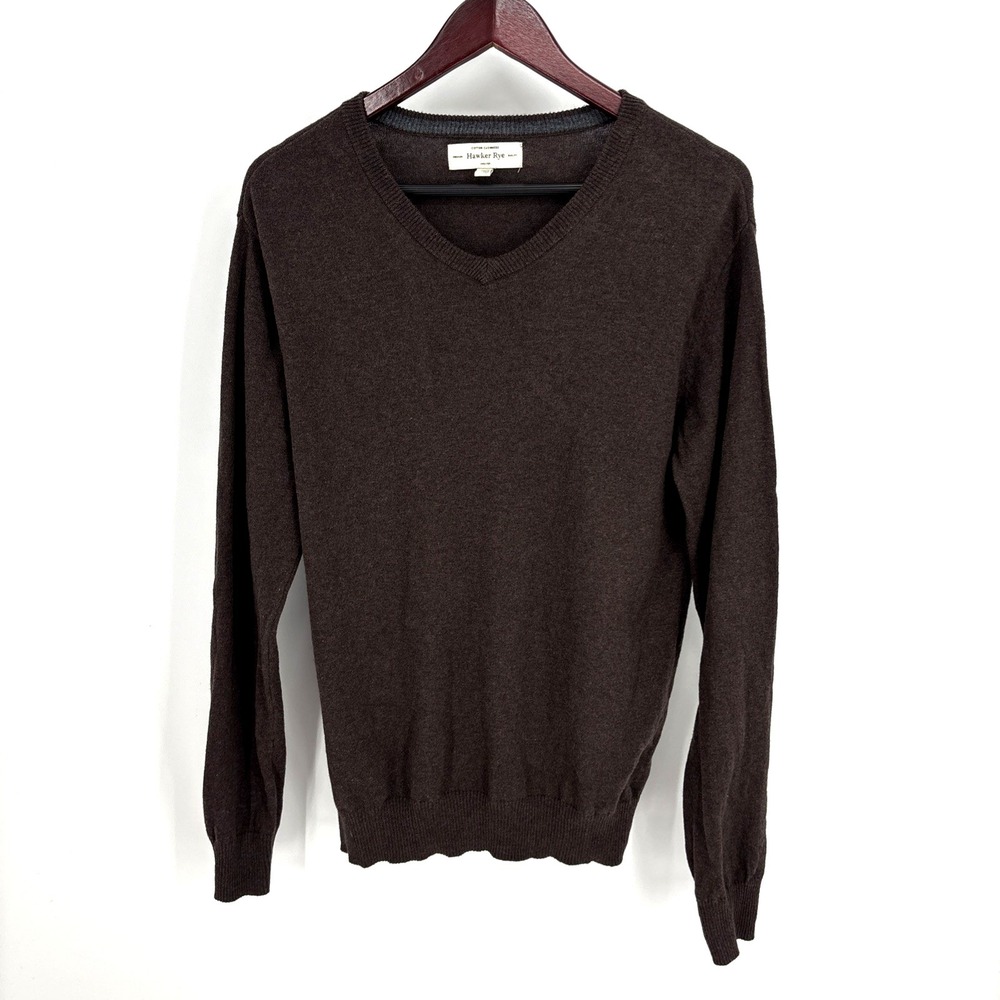 Hawker Rye Sweater Mens Medium Brown Cotton Cashmere V Neck Pullover Knit